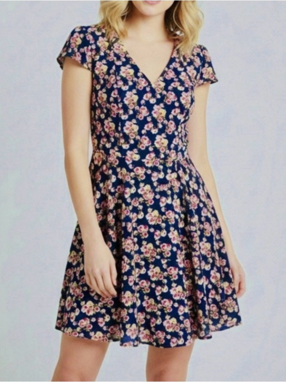 Betsy Johnson Fit-and-Flare Dress - Navy Pink Floral